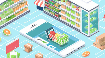 Obraz premium ネットスーパーで何でも買える概念のイラスト