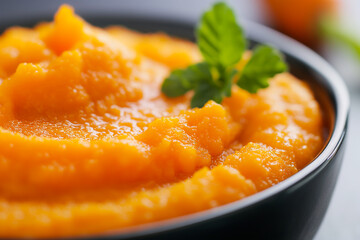A close-up shot of a bright orange puree, perfect for introducing carrots to babys diet 