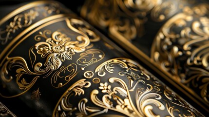A detailed shot of a wine bottle label showcasing intricate gold foiling and embossed lettering. The luxurious packaging is just as important as the quality of the wine itself.