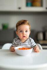 Adorable babies explore the world of flavors, wide-eyed and hesitant, as they sample diverse international cuisines 