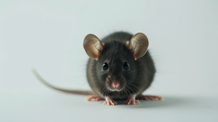 Captivating Close up of Adorable Black Mouse with Curious Expression on Clean White Background