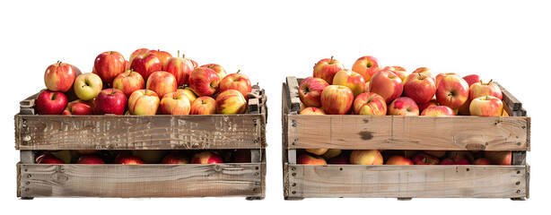 Set of 2 Crates of Apples Isolated on a Transparent Background