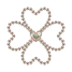 Pearl jewelry in the shape of a heart, flower, butterfly. Watercolor illustration in pastel palette with holographic effect as a template for Valentine's Day, engagement, wedding, Mother's Day
