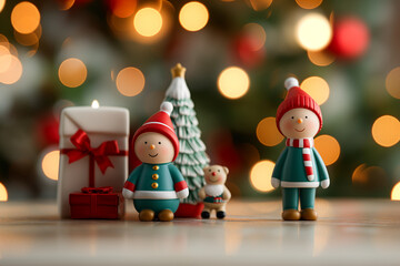 Charming ceramic figurines, reflecting a classic vintage Christmas, nestled amidst the festive decor 