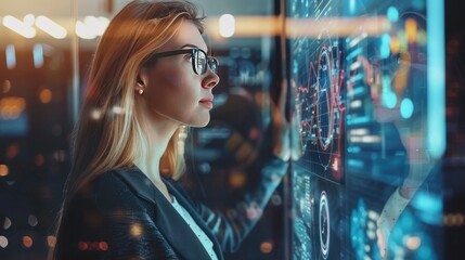 Empowered Businesswoman Presenting Digital Transformation Investment Portfolio and Leadership Skills