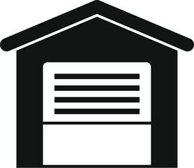 Simple black icon of a garage is standing in front of a white background