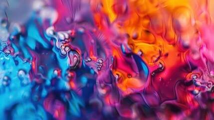 A close-up of an abstract colorful background with swirling patterns of blue, orange, and purple