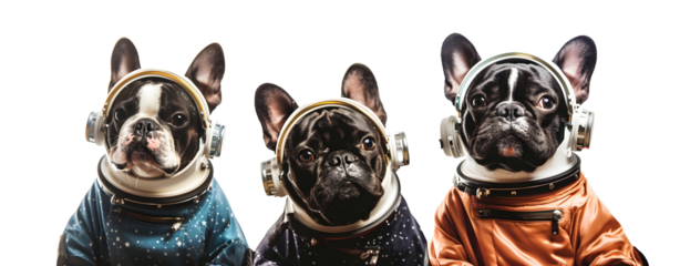 Set of 3 Astronaut Dogs Isolated on a Transparent Background 
