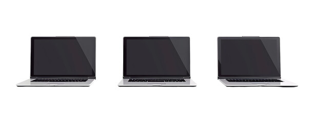 Set of 3 Laptops Isolated on a Transparent Background