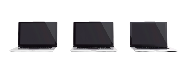 Set of 3 Laptops Isolated on a Transparent Background