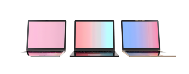 Set of 3 Colorful Laptops Isolated on a Transparent Background