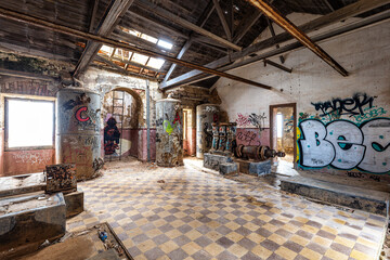 Abandoned building at Cabo Espichel headland In Setubal District, Portugal. Former observation post, now a lost place.