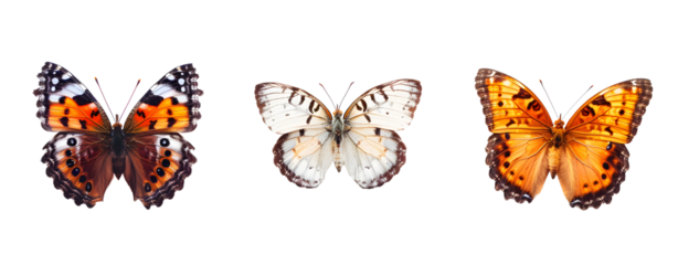 Set of 3 Colorful Butterflies Isolated on a Transparent B
Background