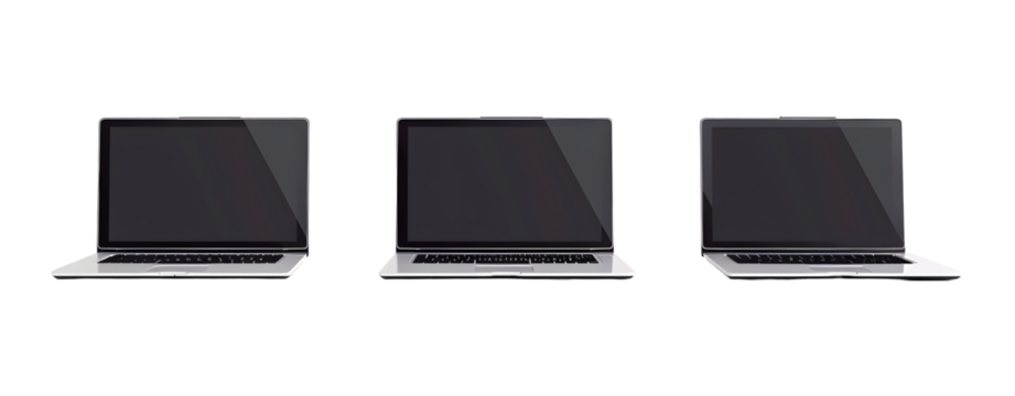 Set of 3 Laptops Isolated on a Transparent Background