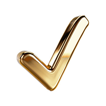 A shiny gold tick mark, often symbolizing confirmation or correct choice
