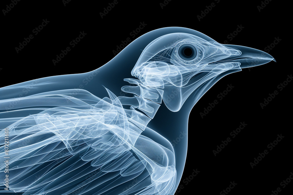Poster detailed x-ray image showcasing intricate bird skeletal structure