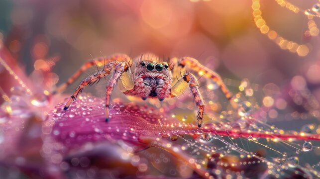 Spider dewy web. Generative AI