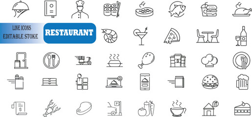 Restaurant Line Editable Icons set.