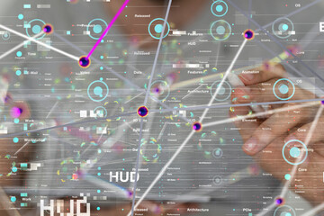 Connecting lines and dots.Big data visualization  - 3d