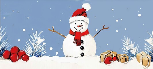 Naklejka premium happy snowman drawing