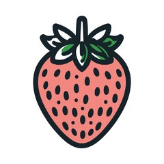 Strawberry with leaf, vector illustration, line art, vector icon.	