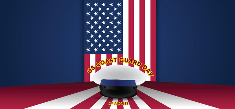 us coast guard day August 4 cap on usa flag vector poster