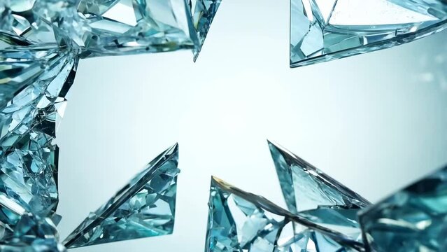 Shattered Glass Fragments Falling Through the Air