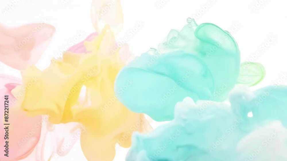 Poster pink and green watercolor blobs on white background