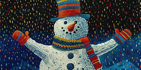 dot illustration of snowman