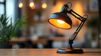 Vintage desk lamp in cozy office