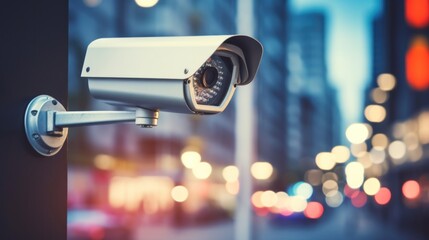 A close-up of an IP CCTV security camera outdoors is installed by having a waterproof cover to protect the camera with a home security system concept.