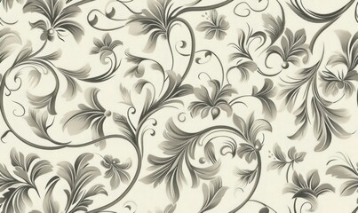 Obraz premium Seamless Vintage Illustration Pattern of Grey Floral Swirls