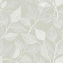 Seamless Illustration Pattern of White Linear Leaves