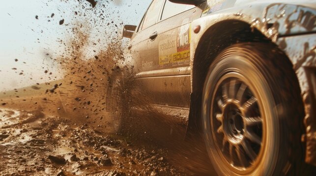 rally car in a race in the desert at day