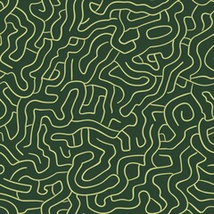 Seamless Organic Pattern of Green Maze-Like Lines
