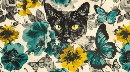 cat among flowers