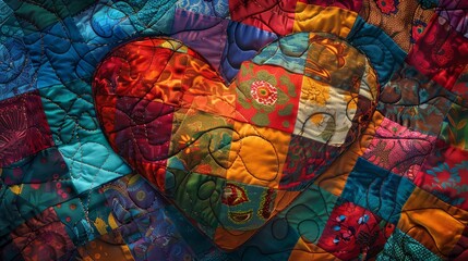 A heart-shaped patchwork quilt