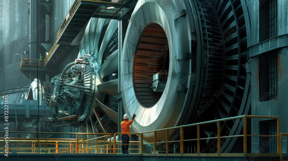 Poster smart engineer checking iron machine in factory while wearing safety helmet. professional industrial
