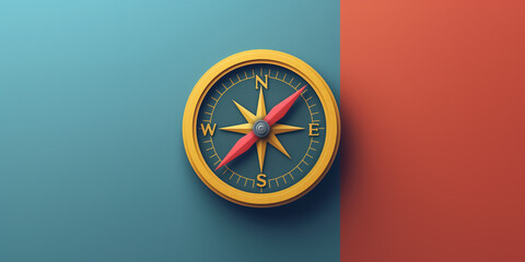 Compass on Blue and Red Background.