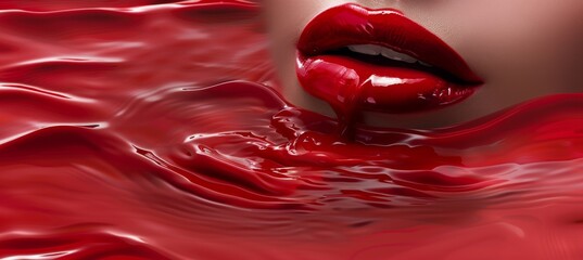 Abstract background sensual female lesbian lips women erotic image with red cherry’s. True passion. Adult website concept. Blood red gloss backdrop