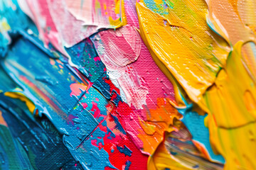 A painting with a blue and orange background and a lot of splatters of paint, generative ai image.