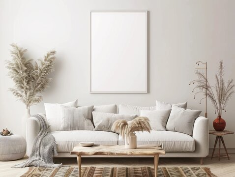 moldura de quadro em branco em uma sala decorada com boa ilumina&Atilde;&sect;&Atilde;&pound;o - mockup
