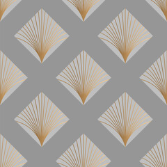 Seamless pattern with golden elements on grey background. Luxury print. Interior print. Vector background