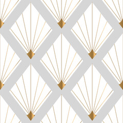 Fototapeta premium Seamless pattern with golden elements on grey background. Luxury print. Interior print. Vector background