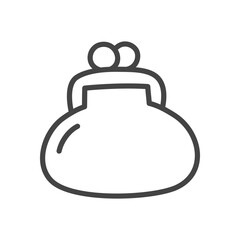 Cute wallet icon. Hand drawn monochrome illustration of a retro purse isolated on a white background. Kawaii sticker. Vector 10 EPS.