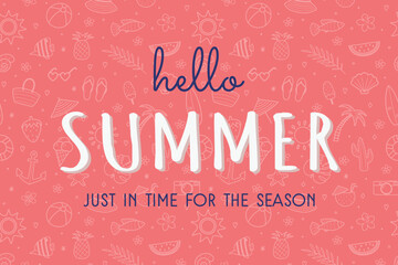 Colourful abstract  Hello Summer background. Poster or banner with holiday elements. Vector illustration