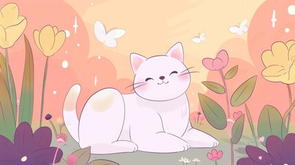 Fototapeta premium cat among flowers