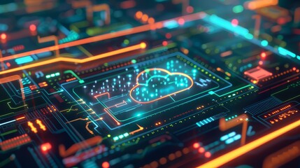 Fototapeta premium A photograph of a cloud networking interface on a tablet