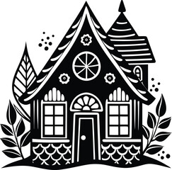 simple gingerbread house  silhouette black design white background