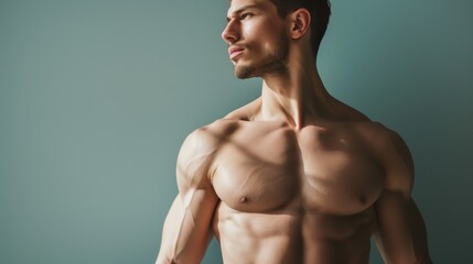 Fototapeta premium Sculpted fitness model showcasing physique, health, fitness, and personal training promotions